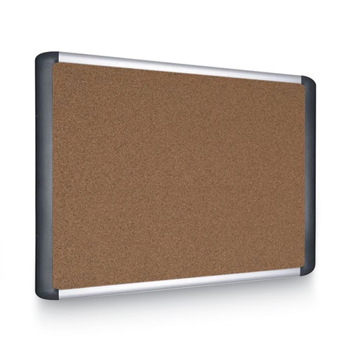 Picture of Tech Cork Board, 48" x 36", Tan Surface, Silver/Black Aluminum Frame