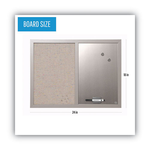 Picture of Designer Fabric Bulletin Board, Combo Magnetic Dry Erase/Bulletin, 24" x 18", Multicolor/Gray Surface, Gray Fiberboard Frame