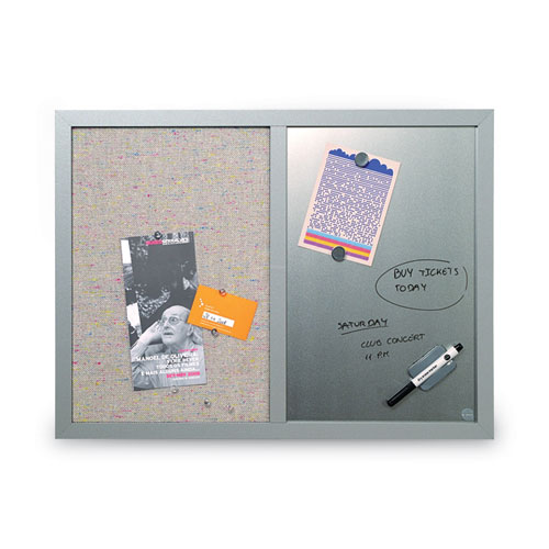 Picture of Designer Fabric Bulletin Board, Combo Magnetic Dry Erase/Bulletin, 24" x 18", Multicolor/Gray Surface, Gray Fiberboard Frame