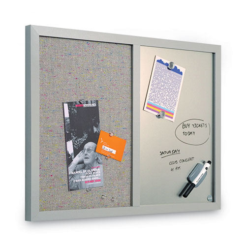 Picture of Designer Fabric Bulletin Board, Combo Magnetic Dry Erase/Bulletin, 24" x 18", Multicolor/Gray Surface, Gray Fiberboard Frame