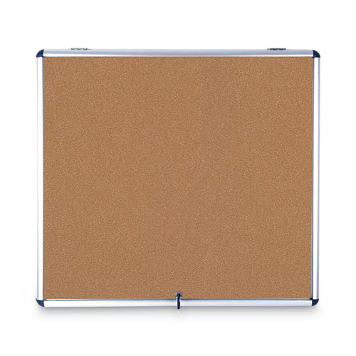 Slim-Line+Enclosed+Cork+Bulletin+Board%2C+One+Door%2C+47+x+38%2C+Tan+Surface%2C+Aluminum+Frame