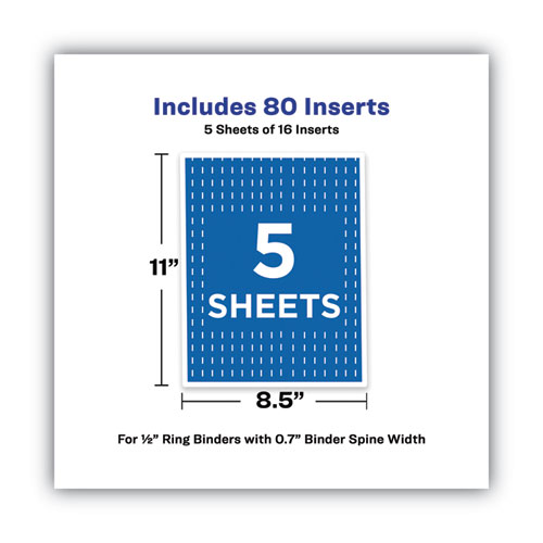 Picture of Binder Spine Inserts, 0.5" Spine Width, 16 Inserts/Sheet, 5 Sheets/Pack