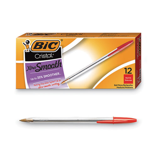 Picture of Cristal Xtra Smooth Ballpoint Pen, Stick, Medium 1 mm, Red Ink, Clear Barrel, Dozen