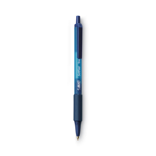 Picture of Soft Feel Ballpoint Pen, Retractable, Fine 0.8 mm, Blue Ink, Blue Barrel, Dozen