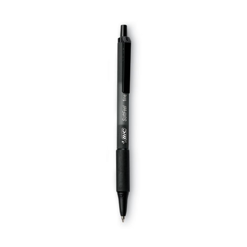 Picture of Soft Feel Ballpoint Pen, Retractable, Fine 0.8 mm, Black Ink, Black Barrel, Dozen