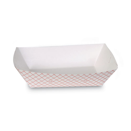 Picture of Kant Leek Clay-Coated Paper Food Tray, 5 lb Capacity, 9.3 x 6.1 x 2.1, Red Plaid, 500/Carton