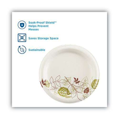 Picture of Pathways Soak-Proof Shield Mediumweight Paper Plates, WiseSize, 8.5" dia, Green/Burgundy, 125/Pack, 4 Packs/Carton