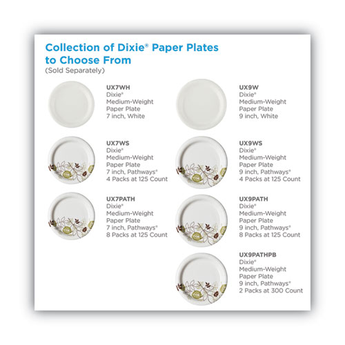 Picture of Pathways Soak-Proof Shield Mediumweight Paper Plates, WiseSize, 6.87" dia, Green/Burgundy, 500/Carton