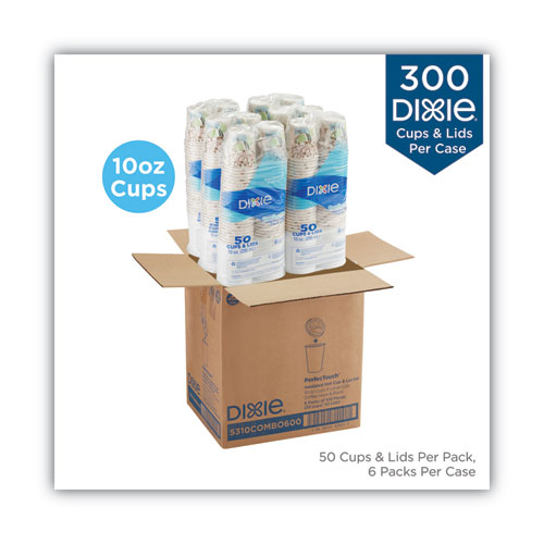 Picture of PerfecTouch Paper Hot Cups and Lids Combo, 10 oz, Coffee Haze Design, 50/Pack, 6 Packs/Carton