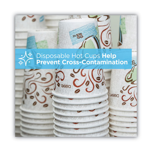 Picture of PerfecTouch Paper Hot Cups and Lids Combo, 10 oz, Coffee Haze Design, 50/Pack, 6 Packs/Carton