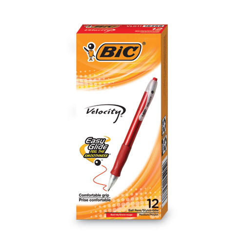 Picture of Velocity Easy Glide Ballpoint Pen, Retractable, Medium 1 mm, Red Ink, Translucent Red Barrel, Dozen