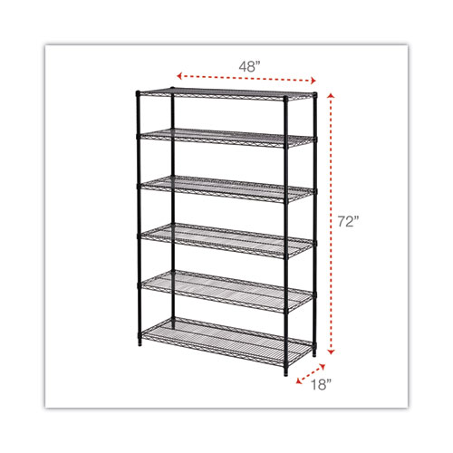 Picture of NSF Certified 6-Shelf Wire Shelving Kit, 48w x 18d x 72h, Black