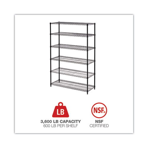 Picture of NSF Certified 6-Shelf Wire Shelving Kit, 48w x 18d x 72h, Black