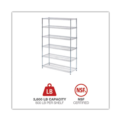 Picture of NSF Certified 6-Shelf Wire Shelving Kit, 48w x 18d x 72h, Silver