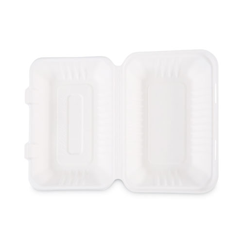 Picture of Bagasse Food Containers, Hinged-Lid, 1-Compartment 9 x 6 x 3.19, White, Sugarcane, 125/Sleeve, 2 Sleeves/Carton