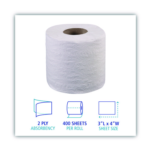 Picture of 2-Ply Toilet Tissue, Septic Safe, White, 400 Sheets/Roll, 96 Rolls/Carton