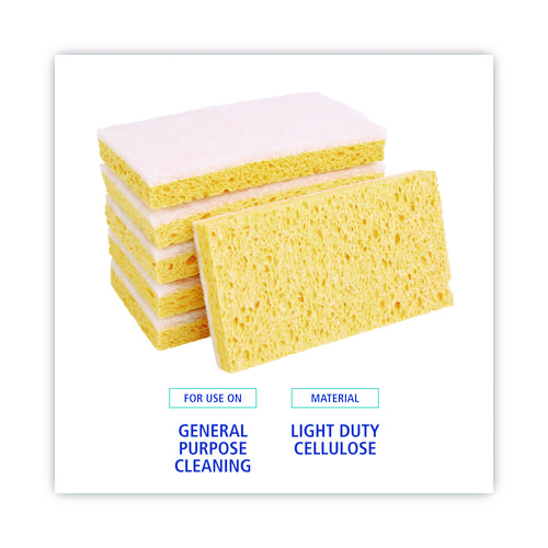 Picture of Light-Duty Scrubbing Sponge, Individually Wrapped, 3.6 x 6.1, 0.7" Thick, Yellow/White, 20/Carton