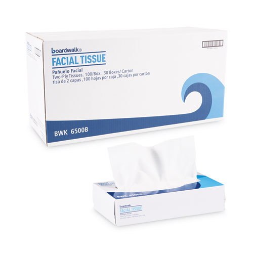 Picture of Office Packs Facial Tissue, 2-Ply, White, Flat Box, 100 Sheets/Box, 30 Boxes/Carton