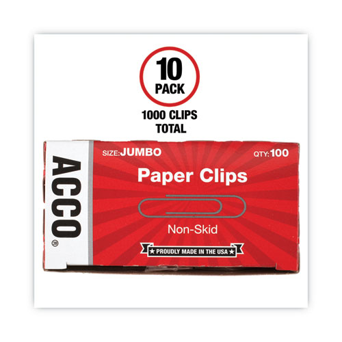 Picture of Paper Clips, Jumbo, Nonskid, Silver, 100 Clips/Box, 10 Boxes/Pack