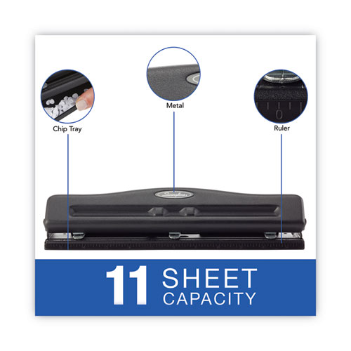 Picture of 11-Sheet Commercial Adjustable Desktop Two- to Three-Hole Punch, 9/32" Holes, Black