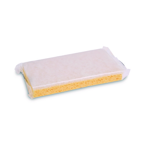 Picture of Light-Duty Scrubbing Sponge, Individually Wrapped, 3.6 x 6.1, 0.7" Thick, Yellow/White, 20/Carton