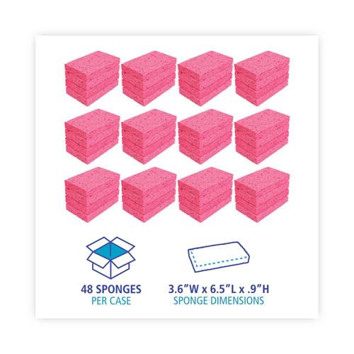 Picture of Small Cellulose Sponge, 3.6 x 6.5, 0.9" Thick, Pink, 2/Pack, 24 Packs/Carton