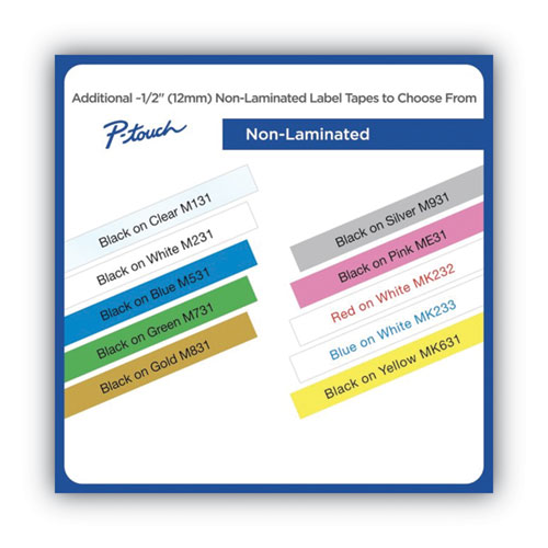 Picture of M Series Tape Cartridges for P-Touch Labelers, 0.47" x 26.2 ft, Black on White, 2/Pack