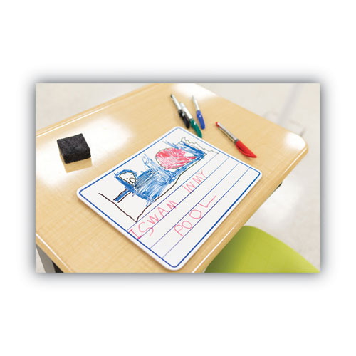 Picture of Dry Erase Student Boards, Ruled for Handwriting Practice, 12" x 9", Blue/White Surface, 10/Set