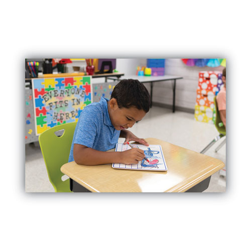 Picture of Dry Erase Student Boards, Ruled for Handwriting Practice, 12" x 9", Blue/White Surface, 10/Set