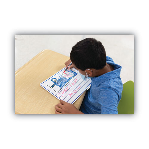 Picture of Dry Erase Student Boards, Ruled for Handwriting Practice, 12" x 9", Blue/White Surface, 10/Set