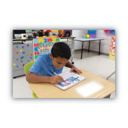 Picture of Dry Erase Student Boards, Ruled for Handwriting Practice, 12" x 9", Blue/White Surface, 10/Set