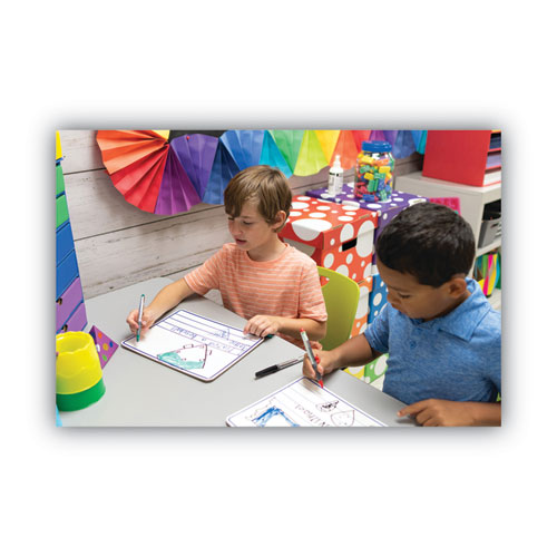 Picture of Dry Erase Student Boards, Ruled for Handwriting Practice, 12" x 9", Blue/White Surface, 10/Set