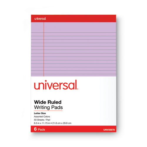 Picture of Colored Perforated Ruled Writing Pads, Wide/Legal Rule, 50 Assorted Color 8.5 x 11.75 Sheets, 6/Pack