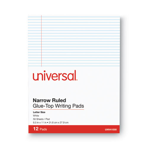 Picture of Glue Top Pads, Narrow Rule, 50 White 8.5 x 11 Sheets, Dozen