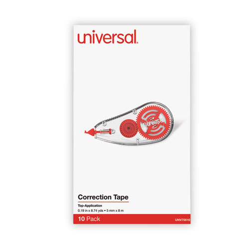 Picture of Correction Tape Dispenser, Non-Refillable, Transparent Red Applicator, 0.2" x 315", 10/Pack