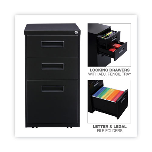 Picture of File Pedestal, Left or Right, 3-Drawers: Box/Box/File, Legal/Letter, Black, 14.96" x 19.29" x 27.75"