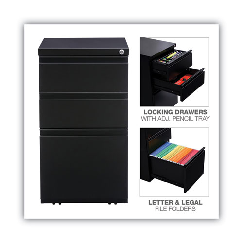 Picture of File Pedestal with Full-Length Pull, Left or Right, 3-Drawers: Box/Box/File, Legal/Letter, Black, 14.96" x 19.29" x 27.75"