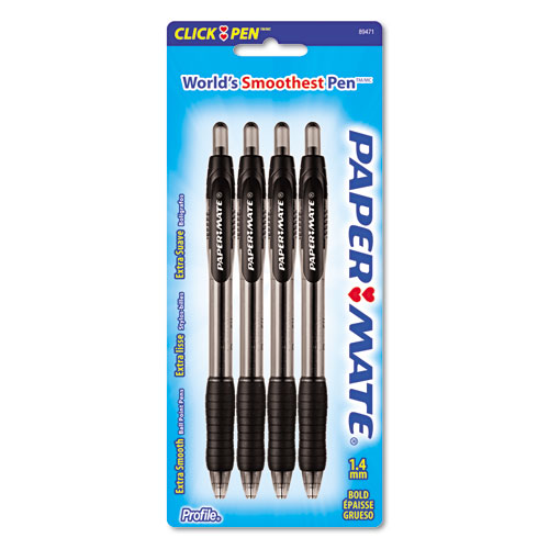 Picture of Profile Ballpoint Pen, Retractable, Bold 1.4 mm, Black Ink, Smoke Barrel, 4/Pack