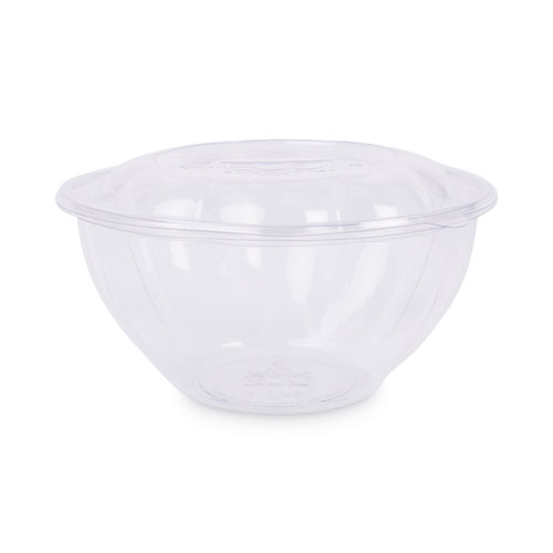 Picture of Renewable and Compostable Salad Bowls with Lids, 32 oz, Clear, Plastic, 50/Pack, 3 Packs/Carton