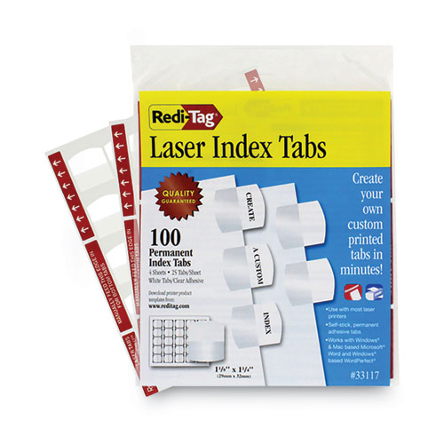 Picture of Laser Printable Index Tabs, 1/5-Cut, White, 1.13" Wide, 100/Pack