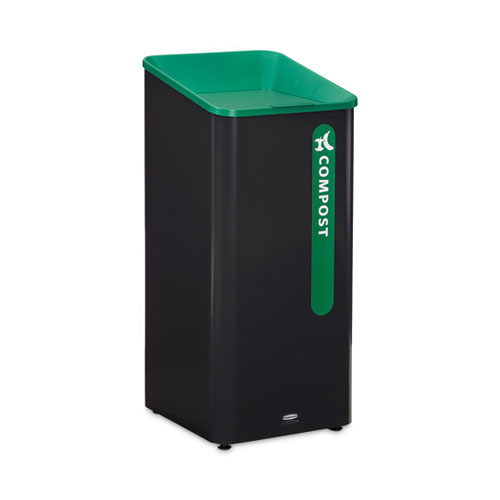 Picture of Sustain Decorative Refuse with Recycling Lid, 23 gal, Metal/Plastic, Black/Green