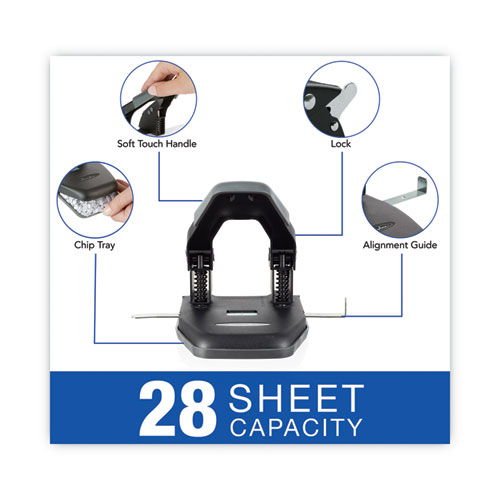 Picture of 28-Sheet Comfort Handle Steel Two-Hole Punch, 1/4" Holes, Black/Gray