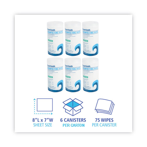 Picture of Quat-Based Disinfecting Wipes, 7 x 8, Fresh Scent, 75/Canister, 6 Canisters/Carton