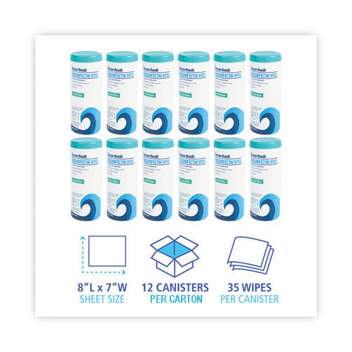 Picture of Quat-Based Disinfecting Wipes, 7 x 8, Fresh Scent, 35/Canister, 12 Canisters/Carton