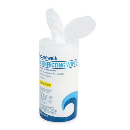 Picture of Quat-Based Disinfecting Wipes, 7 x 8, Lemon Scent, 75/Canister, 6 Canisters/Carton