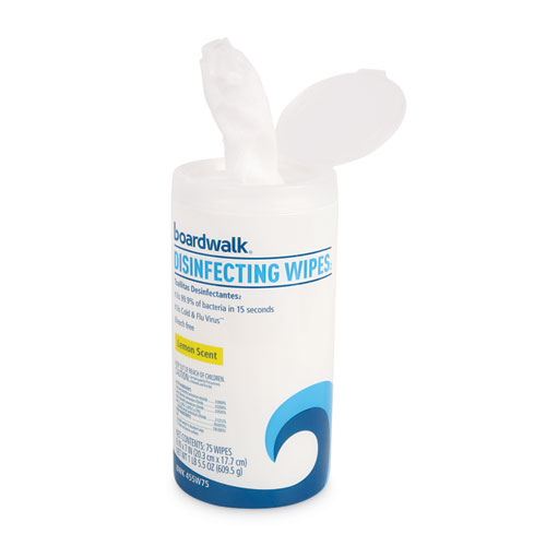 Picture of Quat-Based Disinfecting Wipes, 7 x 8, Lemon Scent, 75/Canister, 12 Canisters/Carton