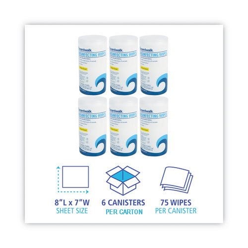 Picture of Quat-Based Disinfecting Wipes, 7 x 8, Lemon Scent, 75/Canister, 6 Canisters/Carton