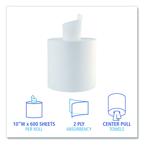 Picture of Center-Pull Roll Towels, 2-Ply, 10 x 7.6, White, 600/Roll, 6/Carton