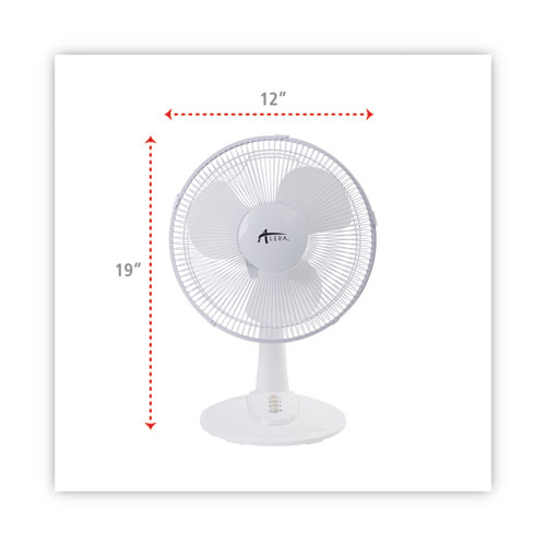 Picture of 12" 3-Speed Oscillating Desk Fan, Plastic, White