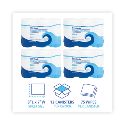 Picture of Quat-Based Disinfecting Wipes, 7 x 8, Fresh Scent, 75/Canister, 12 Canisters/Carton